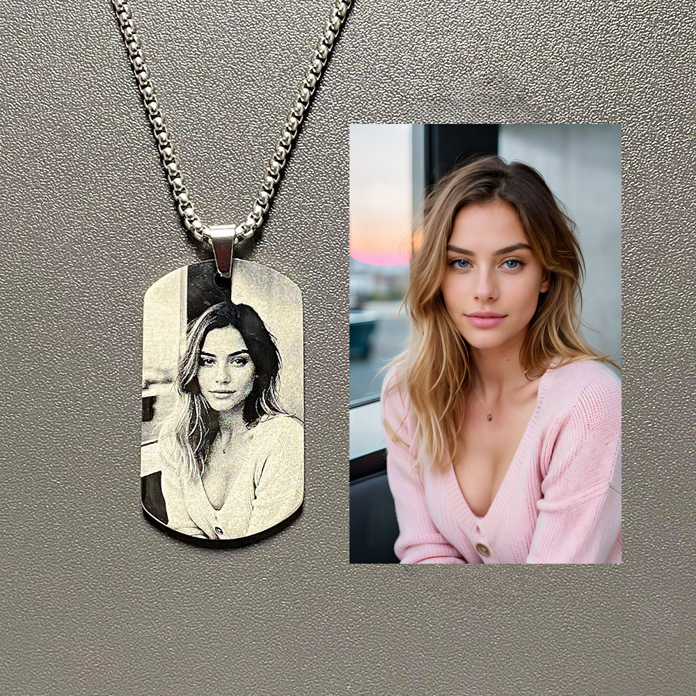 Custome Photo Stainless Steel Necklace Pendant Double-sided engraving Metal Coating