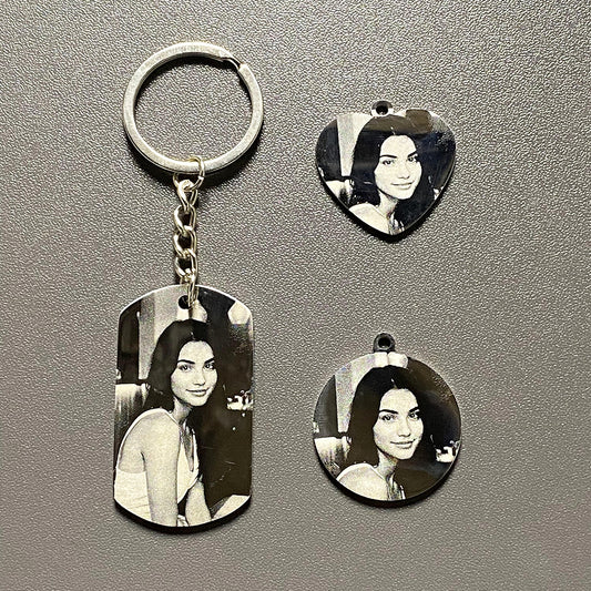 Personalized Photo Key Chain Double-sided engraving Metal Coating