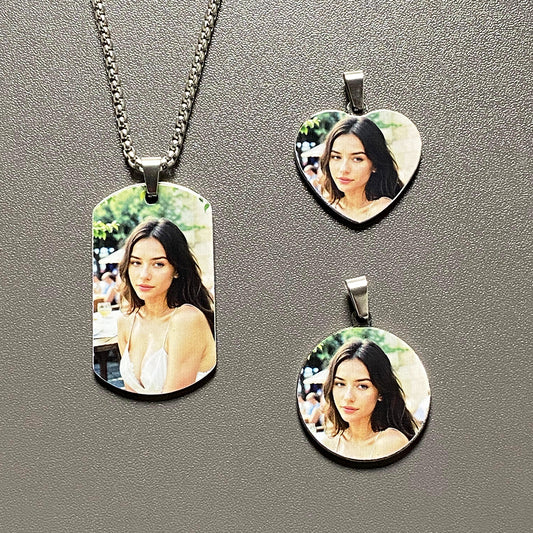 Customized Color Photo Necklace Stainless Steel Pendant Engraved Lover Identity Card Male and Female Pendant Couple Commemorative Gift
