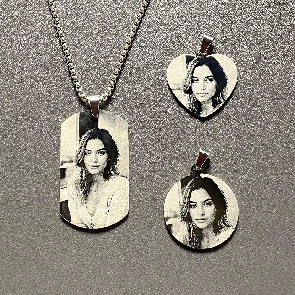 Custome Photo Stainless Steel Necklace Pendant Double-sided engraving Metal Coating